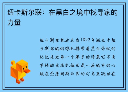 纽卡斯尔联：在黑白之境中找寻家的力量